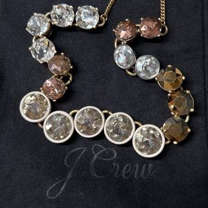 J Crew Clear, Cream & Bronze Mixed Brulee Crystal Necklace